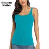 Damen Tanktop aus Baumwolle mit Regal-BH, verstellbarem, breiterem Träger, Camisole, Basic-Cami-Tanks