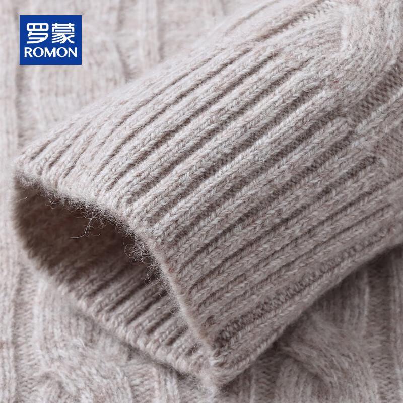 ROMON Men's 100% Pure Wool Cable Knit Semi-High Neck Sweater