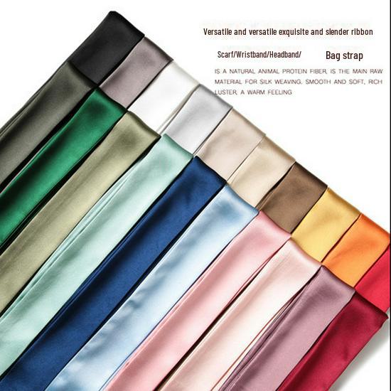 Sciarpa stretta in raso di seta tinta unita in stile coreano - accessorio di moda versatile per le donne D92