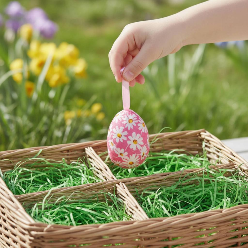 Easter Oval Decoration Easy to Hang Textile Wrapped Oval Ornaments Hanging Easter Eggs Finely Crafted Colorful Foam Eggs