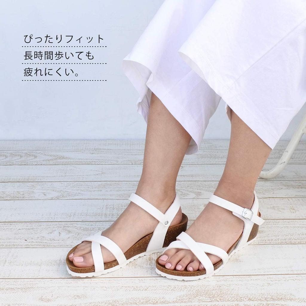 Joy Walker Women's Wedge Sandals with Cross Strap and Heel, Velcro Closure, Summer Comfort, Size 37 (23.5cm), White (1469P)