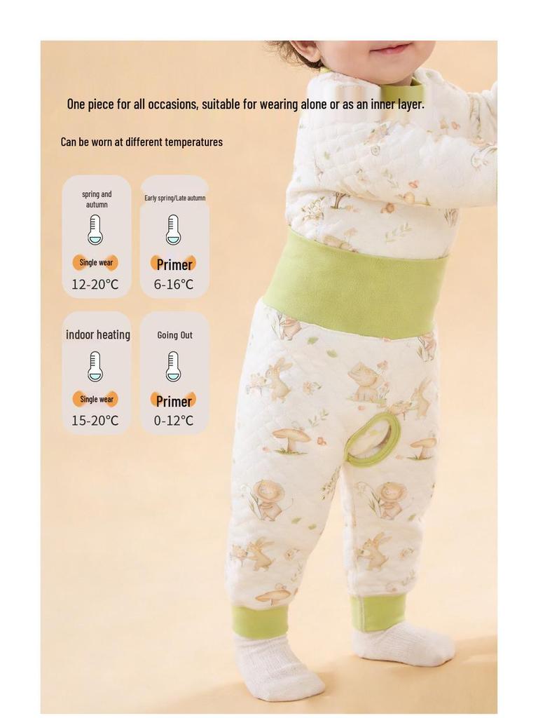 Boys' and Girls' Padded Winter Pants - Warm, High Waist, Open Crotch, Cotton for Belly Protection