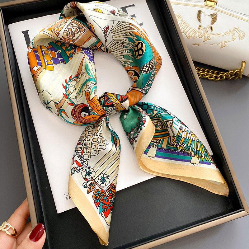 Szalik 100% Jedwab Damski Jedwab Morwowy Luksusowy Wysoka Jakość Kwadratowy Modny Nadruk Chustka do Włosów Chustka na Szyję Szal Damski Zawijki Hidżab Bandana Szaliki