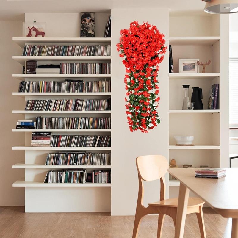 Artificial Flowers Garland Flower Hanging Dangling Ivy Surfinia Cascade - red