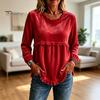 Autumn Outfit Women Fall O-Neck Shirt, Loose Fit Casual Fringe Blouse, Solid Long Sleeve Pullover Color Ruffle Top with Tassels Shirt