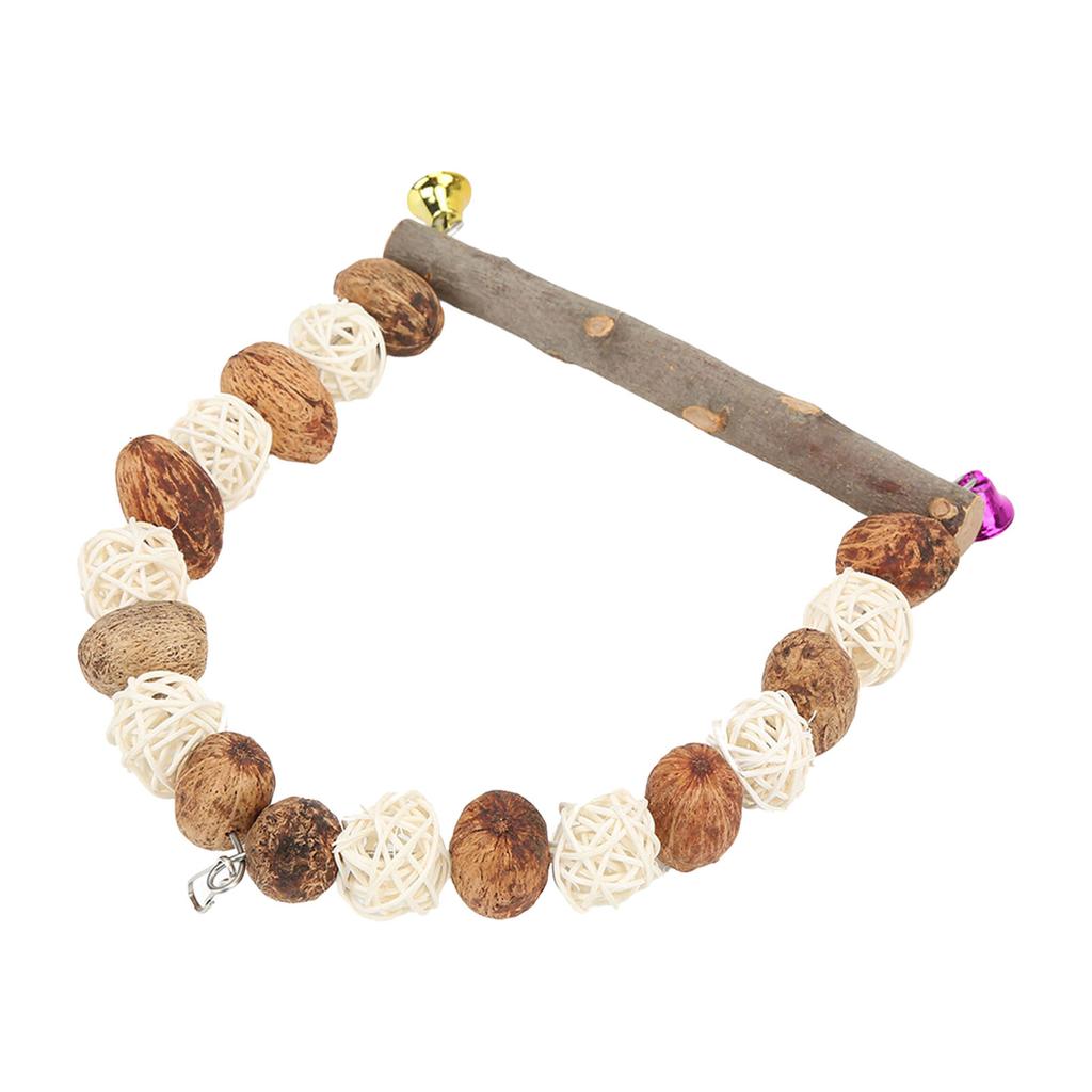 Bird Chewing Swing Wooden Pecans Rattan Hanging S Perch with Bells for Cockatiel Lovebird