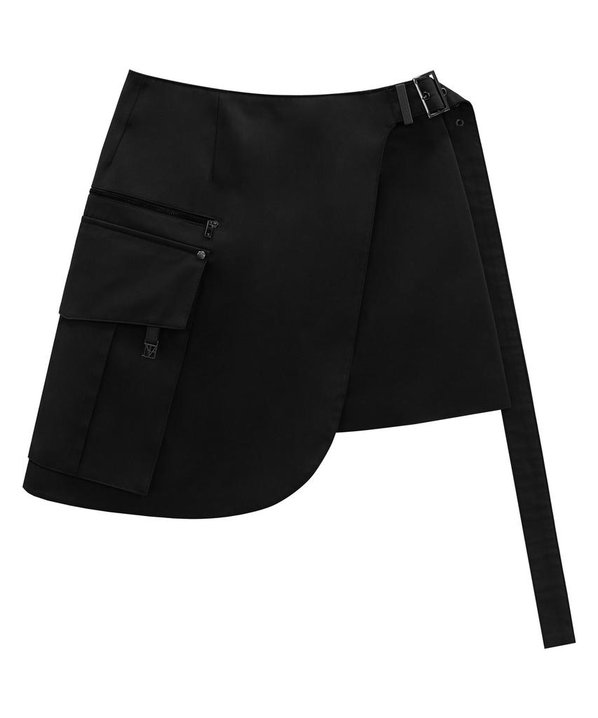 Teulimingbeodeu Cargo Layered Mini Skirt [ Black ]