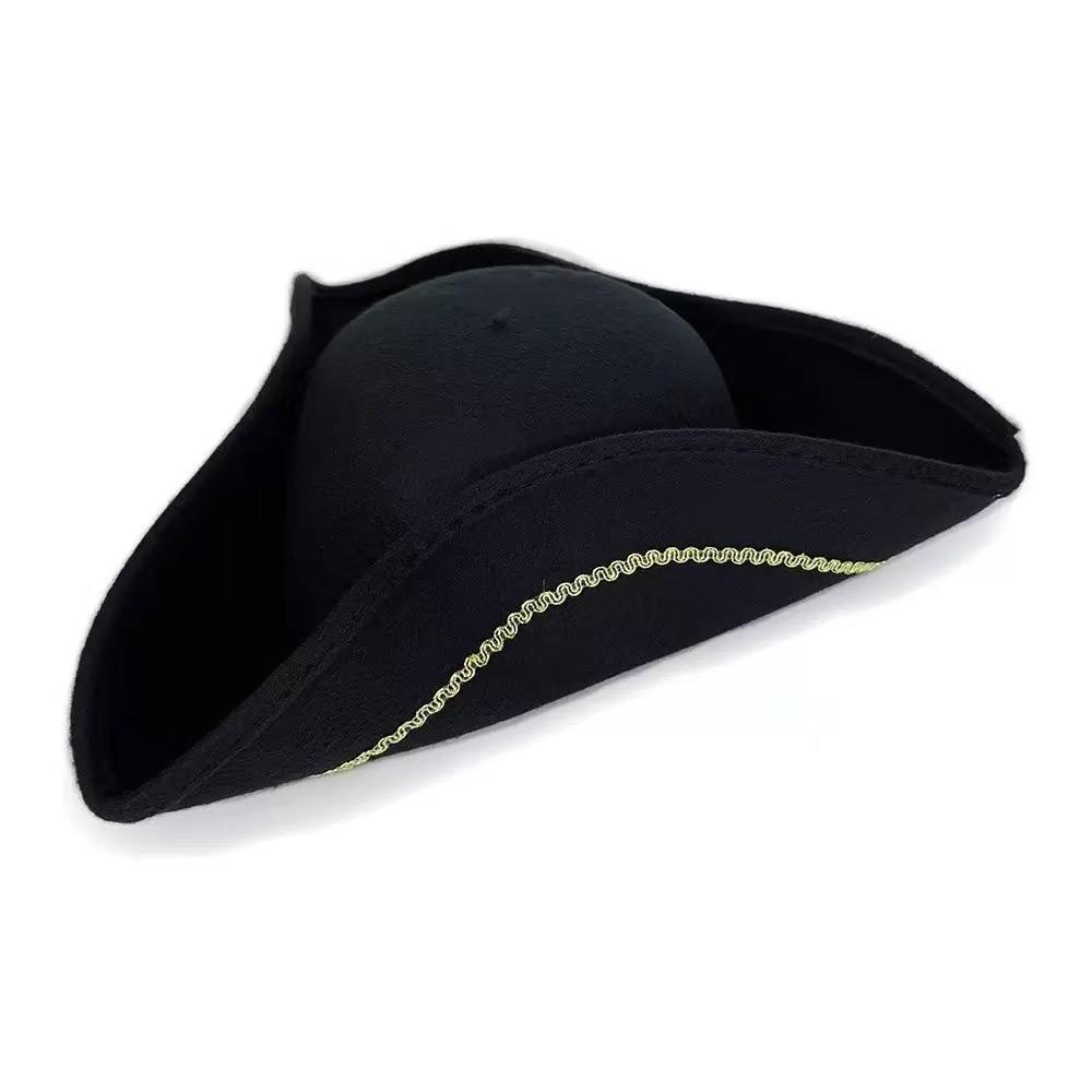 Headgear Lace Trim Pirate Hat Polyester Feather Tricorn Hat Gold Black Captain Hat Halloween