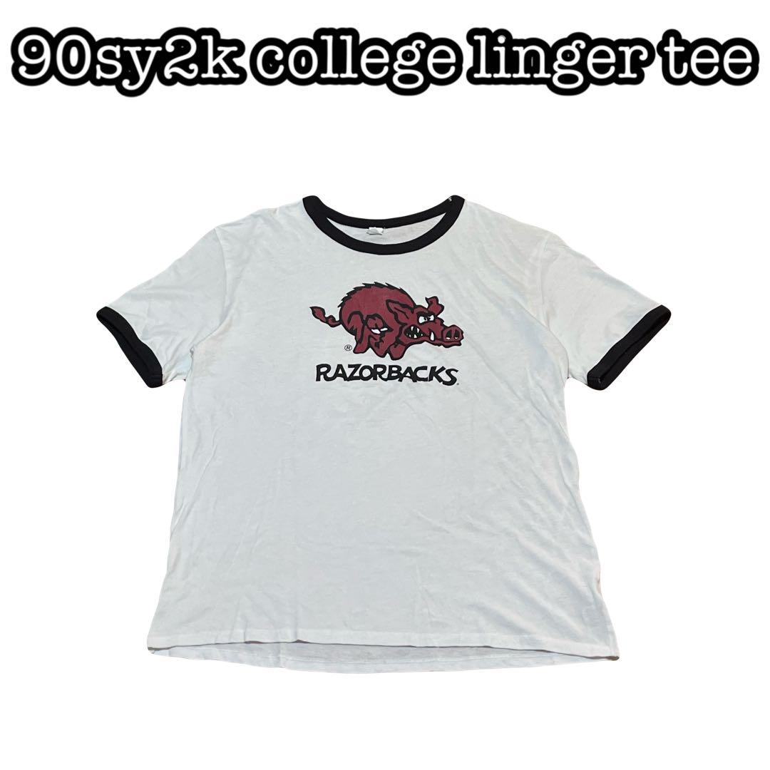 

[USED] College Ringer Razorbacks Tee, University Archive, XL, Black and White