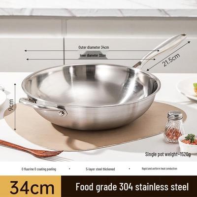 Mr. Jian 34CM Universal Non-Coated Stainless Steel Wok
