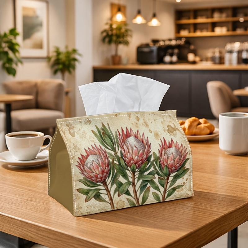 1pc Vintage Botanical Protea Beige Tissue Box Cover,Floral Leaf Watercolor High-Quality,Waterproof,Durable,Lightweight,Foldable Storage,Ideal for Livi