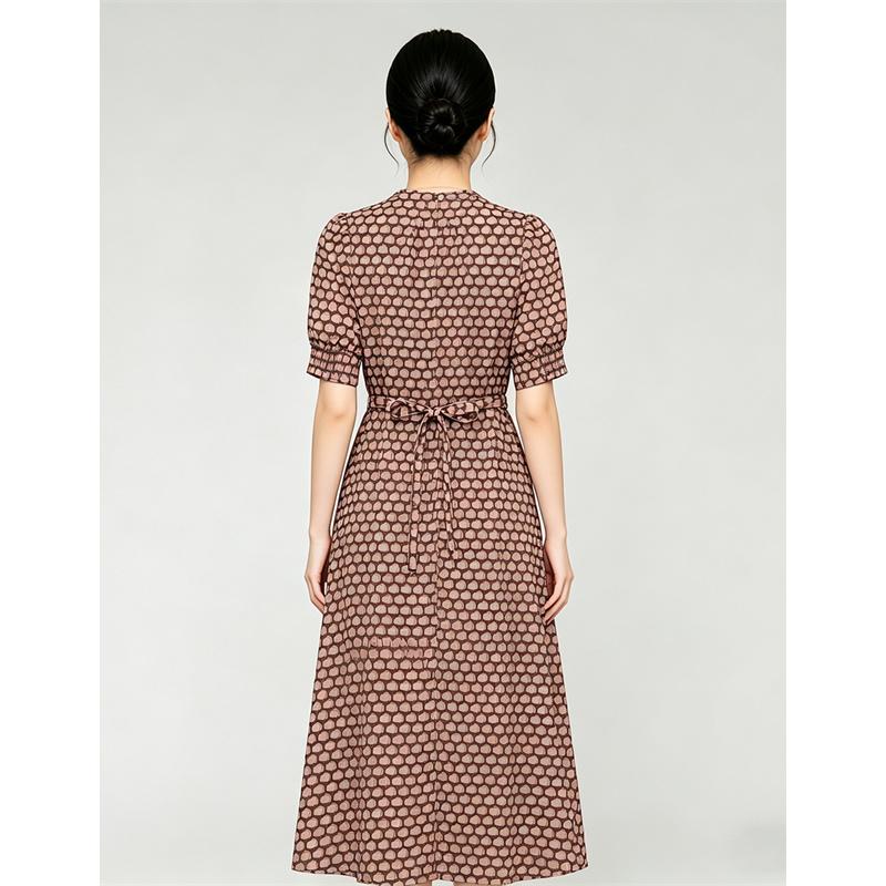 Round Neck Waist Cinched Long Dress