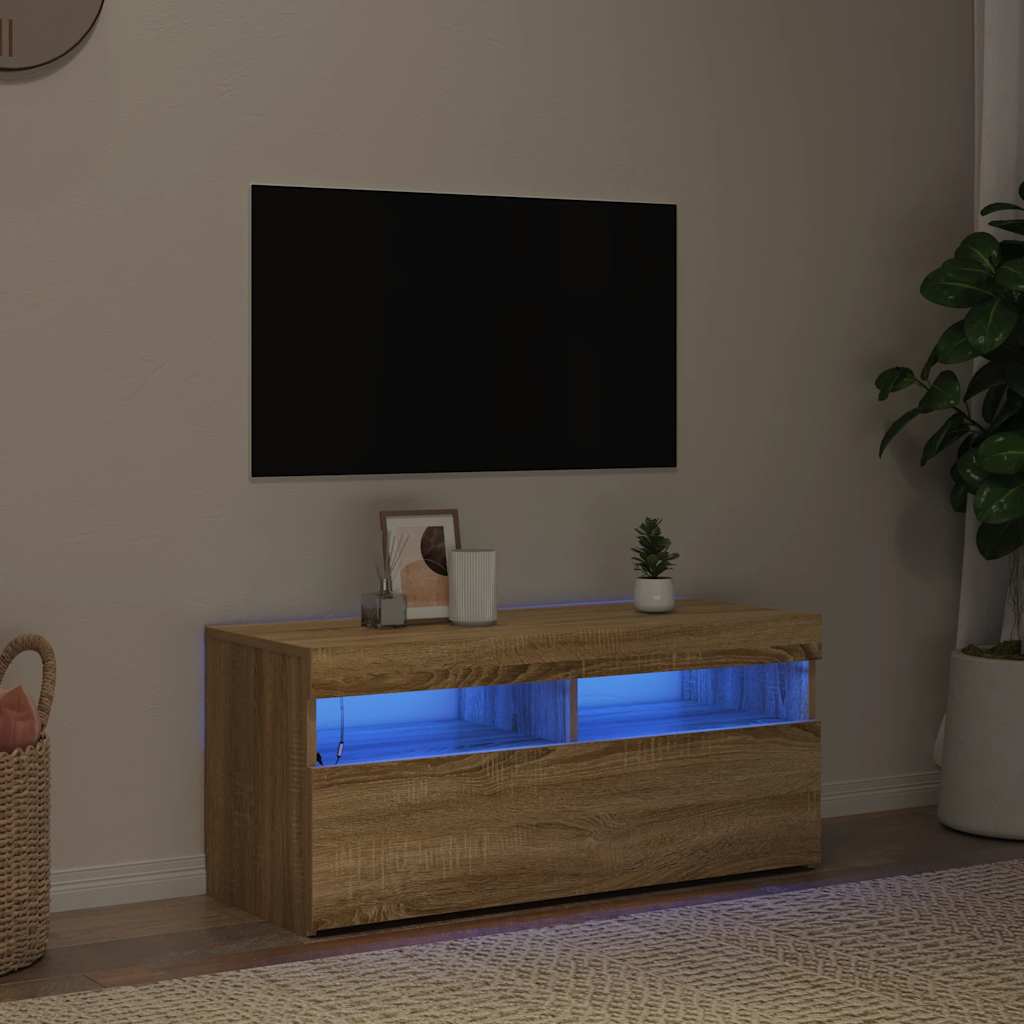 vidaXL TV-Schrank mit LED-Leuchten Sonoma-Eiche 90x35x40 cm braun