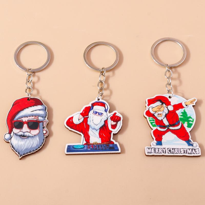 Cute Christmas Key Chain Snowman Santa Claus Key Ring Pendant for Car Key Holder Women Girls Handbag Decor DIY Jewelry Gift