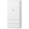 Bedroom Wardrobe with 2 Doors, 2 Drawers, 3 Compartments, Wood, White
