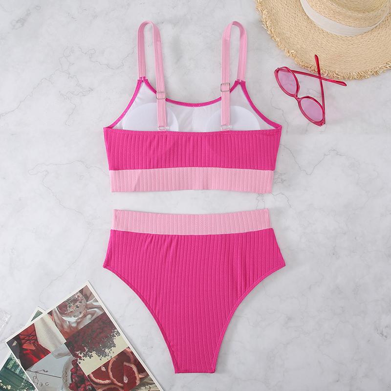Ensemble Bikini Patchwork Maillot de Bain Femme Taille Haute Maillot de Bain Deux Pièces Femme Dos Nu Bain Mode Été Vêtements de Plage
