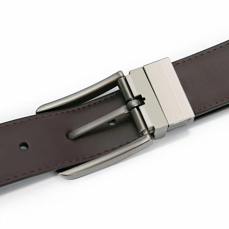 Men's Double-Sided Genuine Leather Belt with Rotating Pin Buckle - Business Casual Style
