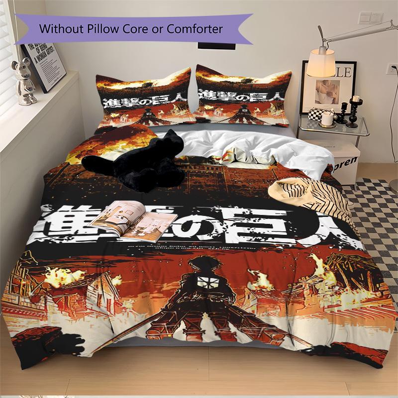 Attack Titans Print 3Pcs Bedding Setduvet Cover With 2 Bedropillowcase Home Birthday Gift