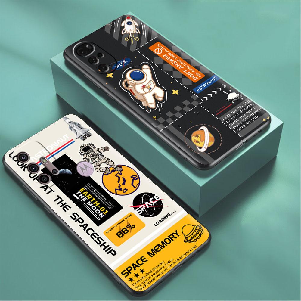 Modische Coole Astronauten-Hülle Für Motorola G30 G60 G9 Play ONE Fusion G8 G50 E6s G82 Edge 20 Pro G Stylus 2021 Weiche Handy-Capas
