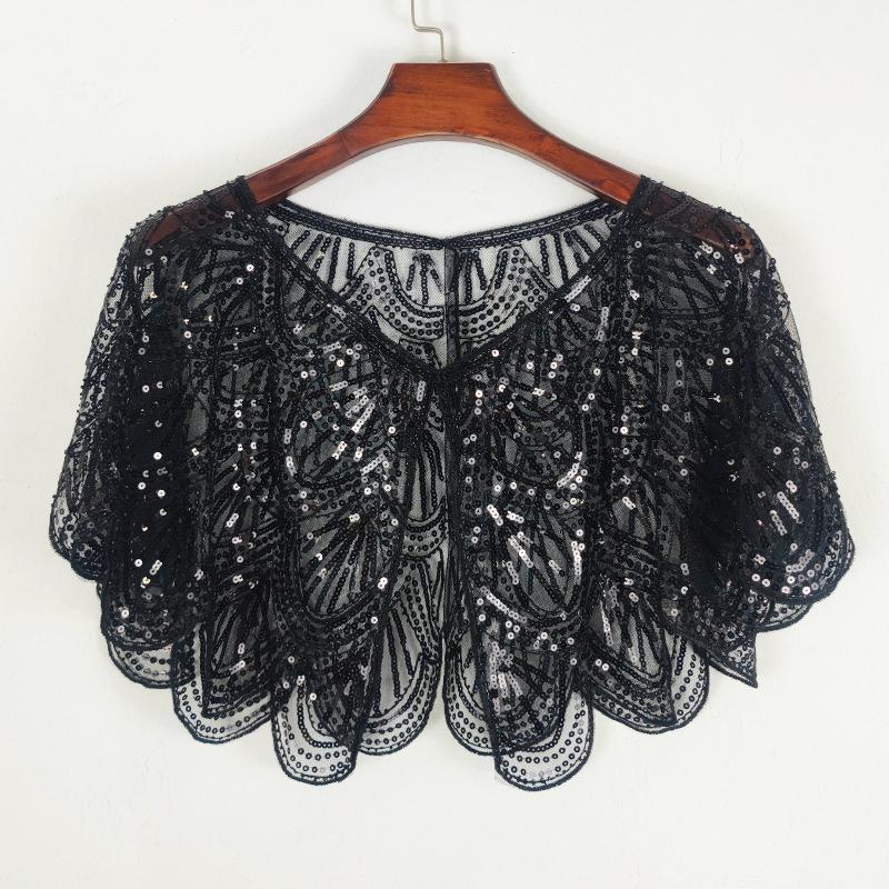 Embroidered Sequin Detachable Shawl Shoulder Wrap Girls Lace False Collar Dress Decoration Collar Cape Clothes Accessories
