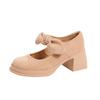 Suede College Wind Waterproof Table Mary Jane Shoes Round Head Soft Sole High Heel Bow Suede Thick Heel Light Mouth Single Shoes Women