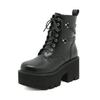 Fashion 2025 Mid Calf Boots Platform Goth Shoes Chunk Heels Black Leather Plus Size Side Zipper Rave Combat Boots for Women Lace Up