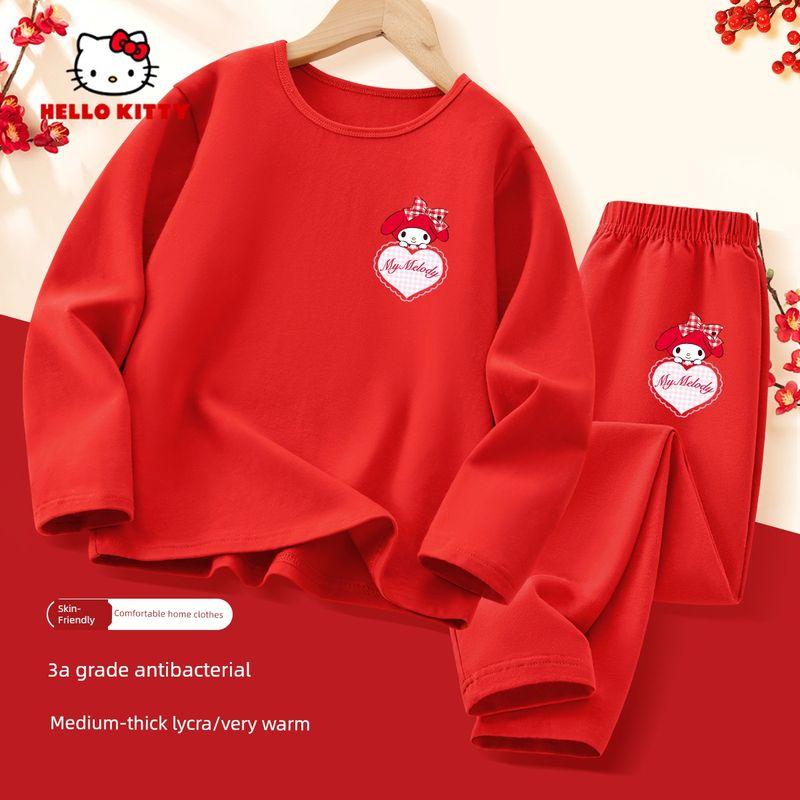 My Melody Girls  Red Autumn Clothing Set, Class a Cotton, Children s Festive Clothes for the Year of the Horse, Trendy for the Zodiac Year Timengge Festive Red 140