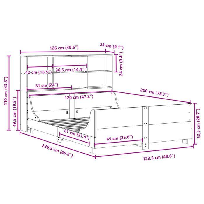 VidaXL Lit bibliothèque sans matelas cire marron 120x200cm bois massif, lit, meuble de chambre à coucher, lit avec 3323811