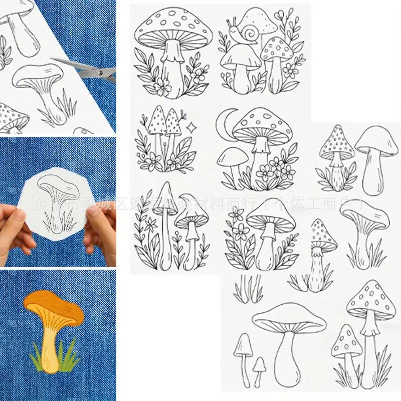 Stickstich Stickvlies Transferpapier mit vorgedrucktem Muster Wasserlöslich Auswaschbar Handnähnadel Faden Set