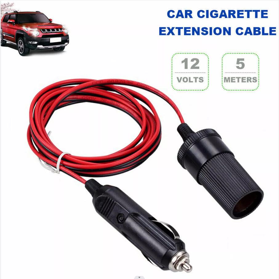 12V Car Cigarette Lighter Plug Extension Cord with Female Socket Adapter, 5M Cable, 2M Charging Extension.