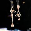 Asymmetrical Butterfly Drop Earrings With Cubic Zirconia Women Sterling Post Lightweight Luxury Jewelry