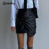 Elegant Women A Line Irregular PU Bodycon Skirt Slim Mini Length Zipper Waist Casual Skirt  QT2708
