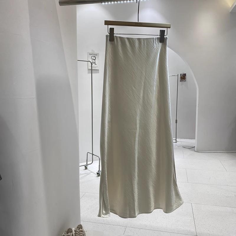 Acetic Acid Satin Fishtail Skirt for Women In Autumn Simple Drooping Slimming Hip-shaped Mid-length Skirt