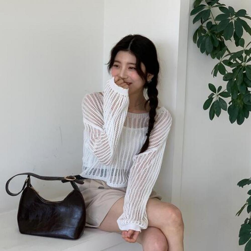 New Arrivals Open Run Women Summer Vacation Crop Sheer Knit