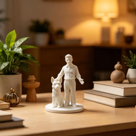 3D Printed Man with Dog Figurines, Interactive Dog Memorial Gifts for Dog Lovers, Man and Dog Statue, Minimalist Puppy & Owner Decorative Arts for