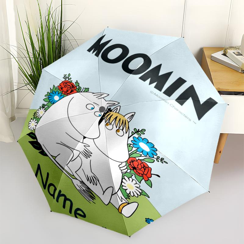 Custom Name Moomin Theme Automatic Umbrella, Lightweight & Portable, 8 Rib, Perfect for Outdoor Travel, Birthdays, Christmas, Gifts.