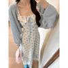 Women's Summer New Blue Vacation Lace Versatile Waist Dress Floral Suspender Dress