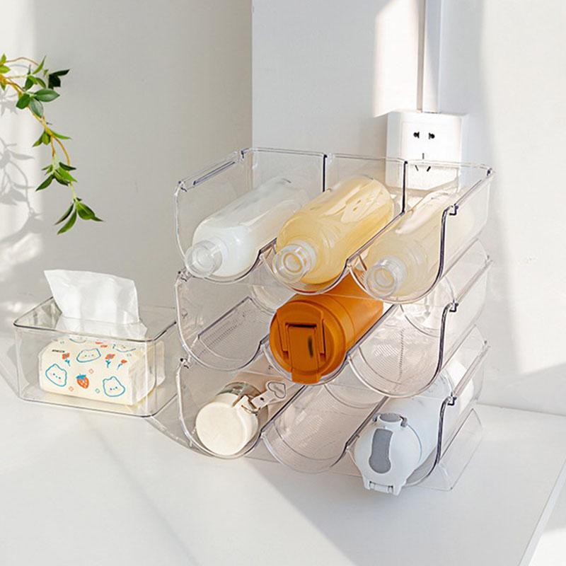 Refrigerator Organizer Tray for Wine and Glasses Plastic Wine Can Shelves with Stackable Glass Storage Racks Cup Storage Rack