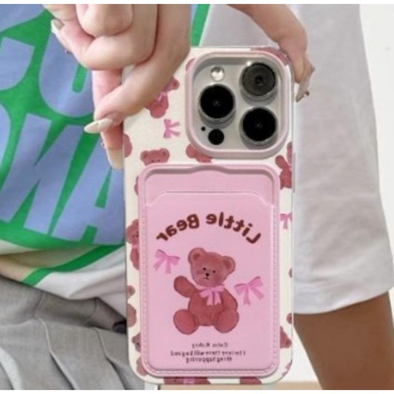 

Пакет карт Bow Bear Pink, подходит для защитного чехла Apple 16 ProMax, чехол для мобильного телефона iPhone 15, противоударный Apple 16