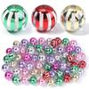 10pcs 16mm Christmas Acrylic Beads Red Green Watermelon Stripes Round Loose Beads For Jewelry Making DIY Bracelets Necklace