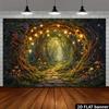 2D Magical Forest Path Backdrop Enchanted Tree Tunnel with Lights Photography Background