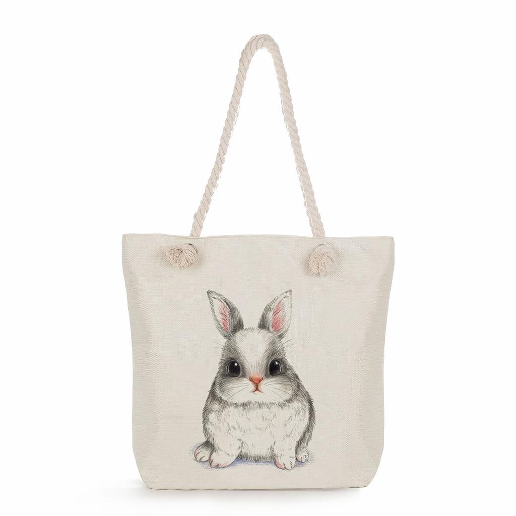 Sac de plage à bandoulière unique en corde épaisse avec imprimé lapin créatif 7247 CLE