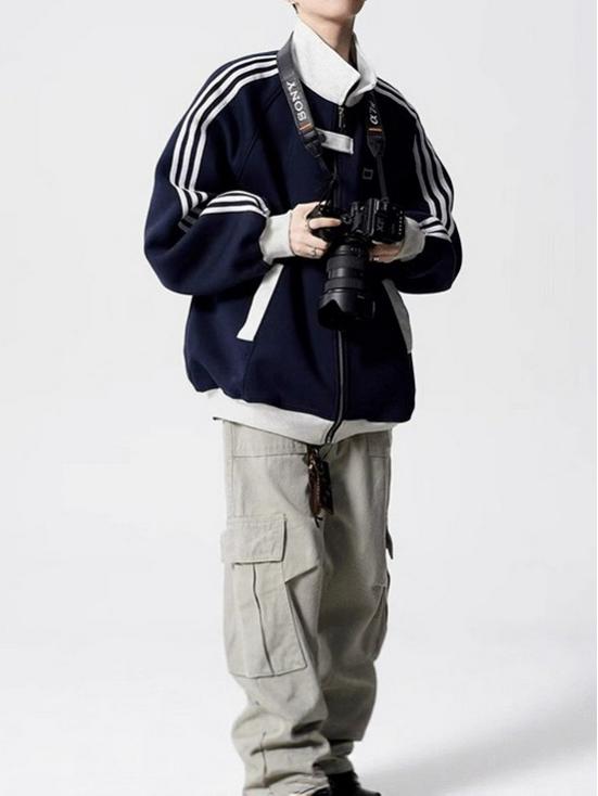 Herr Höst Patchwork Sportjacka - Mångsidiga High Street Punk Randiga Baseball Ytterkläder