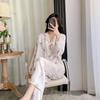 2026 Spring Cartoon Print Chiffon Pajama Set for Women, Cardigan Long Sleeve & Long Pants Home Wear Set