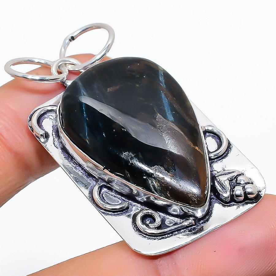 

Ювелирный кулон из стерлингового серебра 925 пробы с натуральным черным тигровым глазом, 2,01 дюйма, g5V48