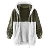 Women's Loose Large Size Plush Multicolor Paneled Hooded Zip Jacket