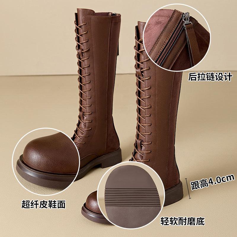 Fashion Versatile High Heel Knight Boots Large Size Black Skinny Martin Boots Women's thick-soled inner height increases but knee boots