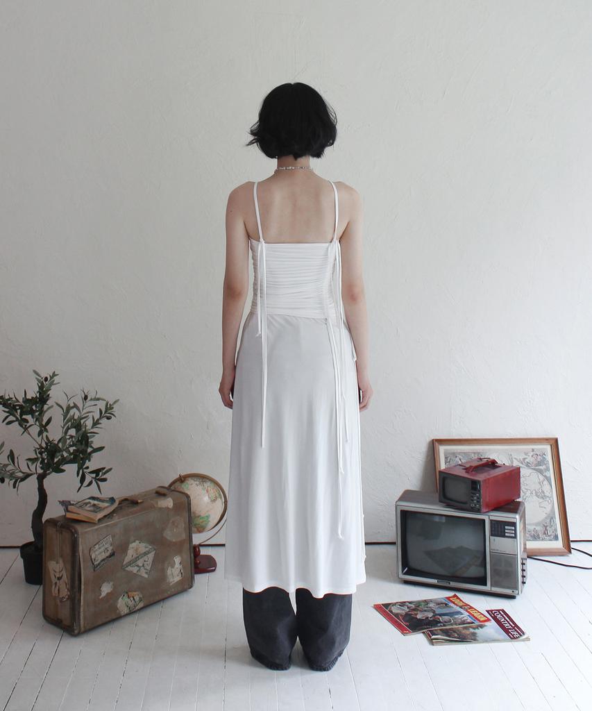 Rubati Shirred Strap Tube Top Dress_White