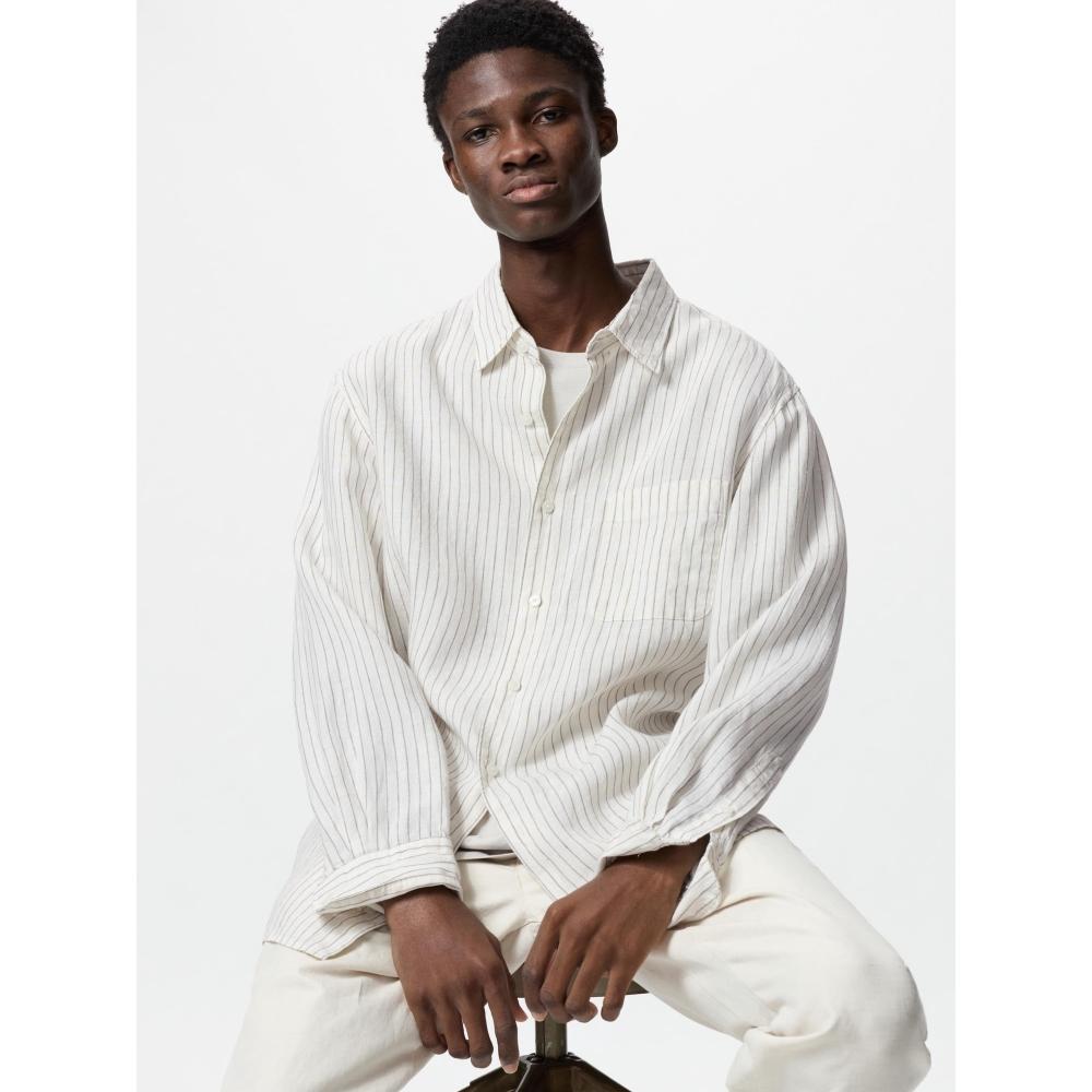 Uniqlo Premium Linen Shirt  Long Sleeve  Stripe A