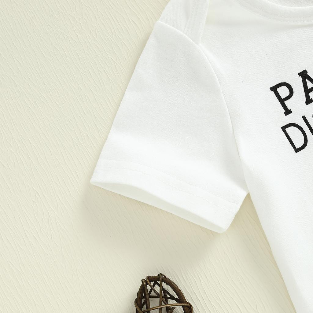 Baby Summer Outfits Letter Print Short Sleeve Round Neck Romper with Hat/Car Pattern Shorts and Headband Outfit